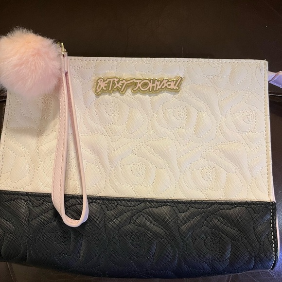 Betsey Johnson Pink and Black Floral Wristlet - Picture 3 of 4